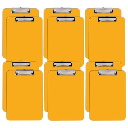 Plastic Clipboards, Durable, 12.5 X 9 Inch, Low Profile Clip, Yellow, Set Of 12, 12PK